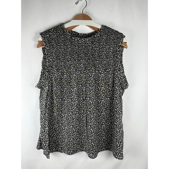 CASLON Tops - Women's CASLON Smocked Floral Print Sleeveless Top Black/White Size XL